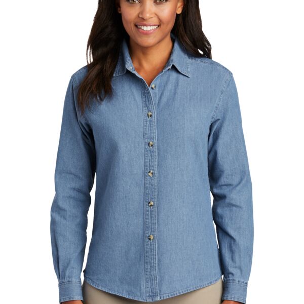 Port & Company Ladies Long Sleeve Value Denim Shirt LSP10 Ladies Long Sleeve Value Denim Shirt Thumbnail